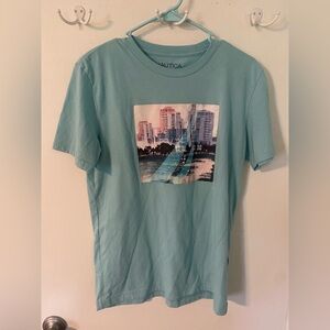 Nautica Blue Short Sleeve Tee with Urban Graphic